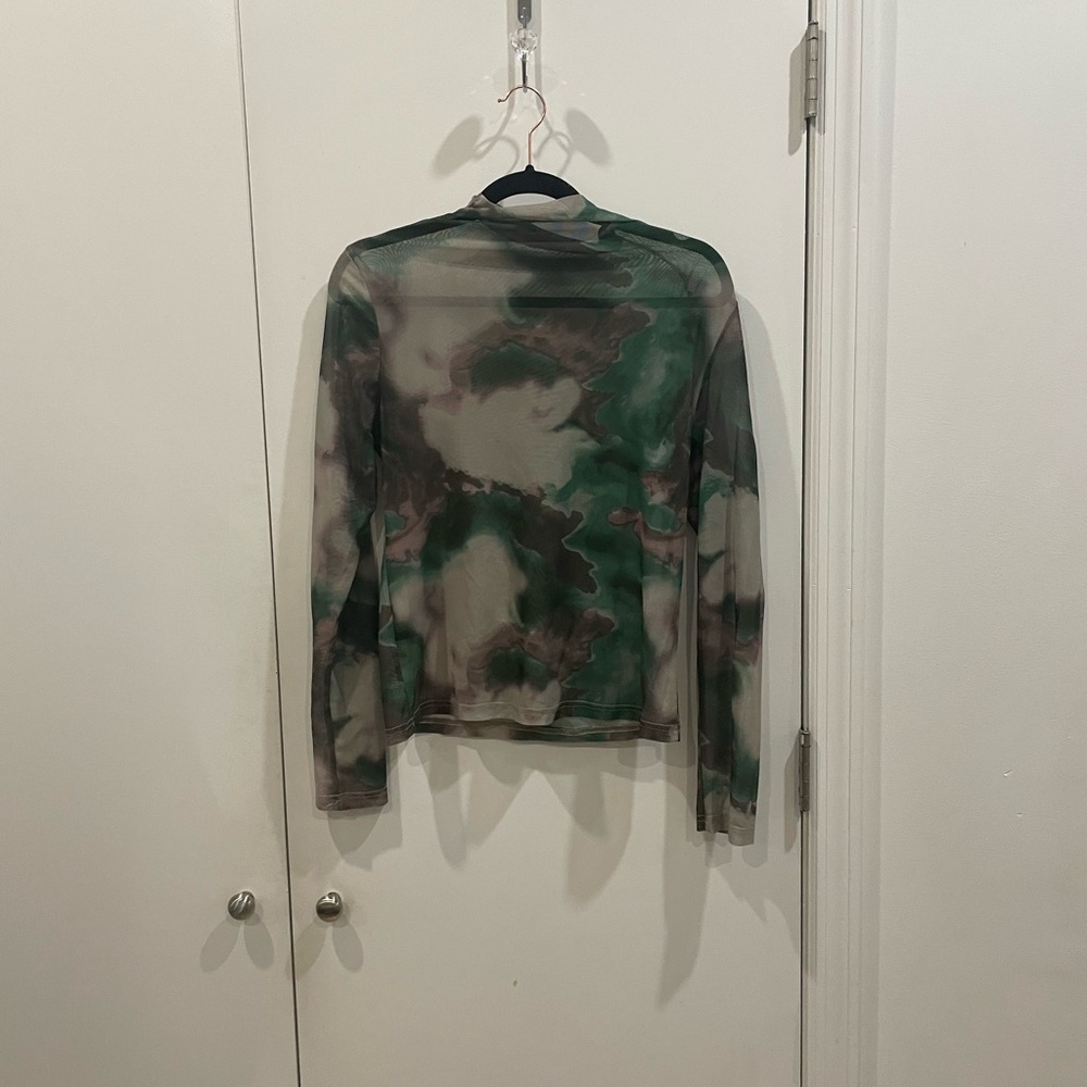 Brat girl summer green Camouflage Mesh Long Sleeve Top